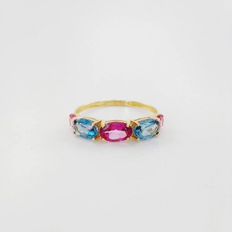 SORTIJA ORO Y TOPACIOS AZUL Y ROSA                                                                  