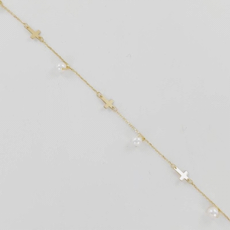 PULSERA ORO PERLAS Y CRUZ                                                                           