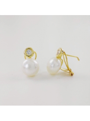 PENDIENTES ORO CIRCONITA Y PERLA 10MM                                                               