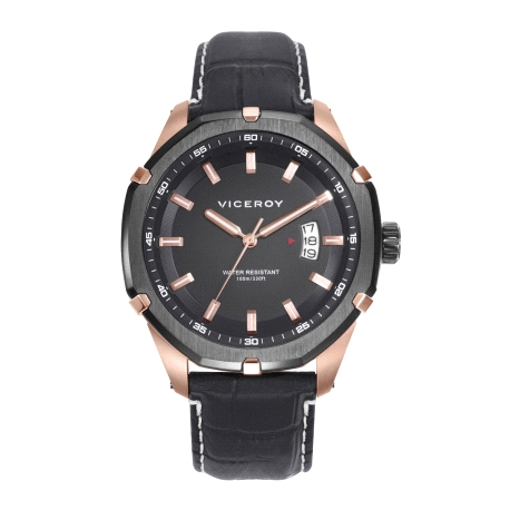 RELOJ ACERO IP ROSA Y NEGRO CORREA VICEROY                            